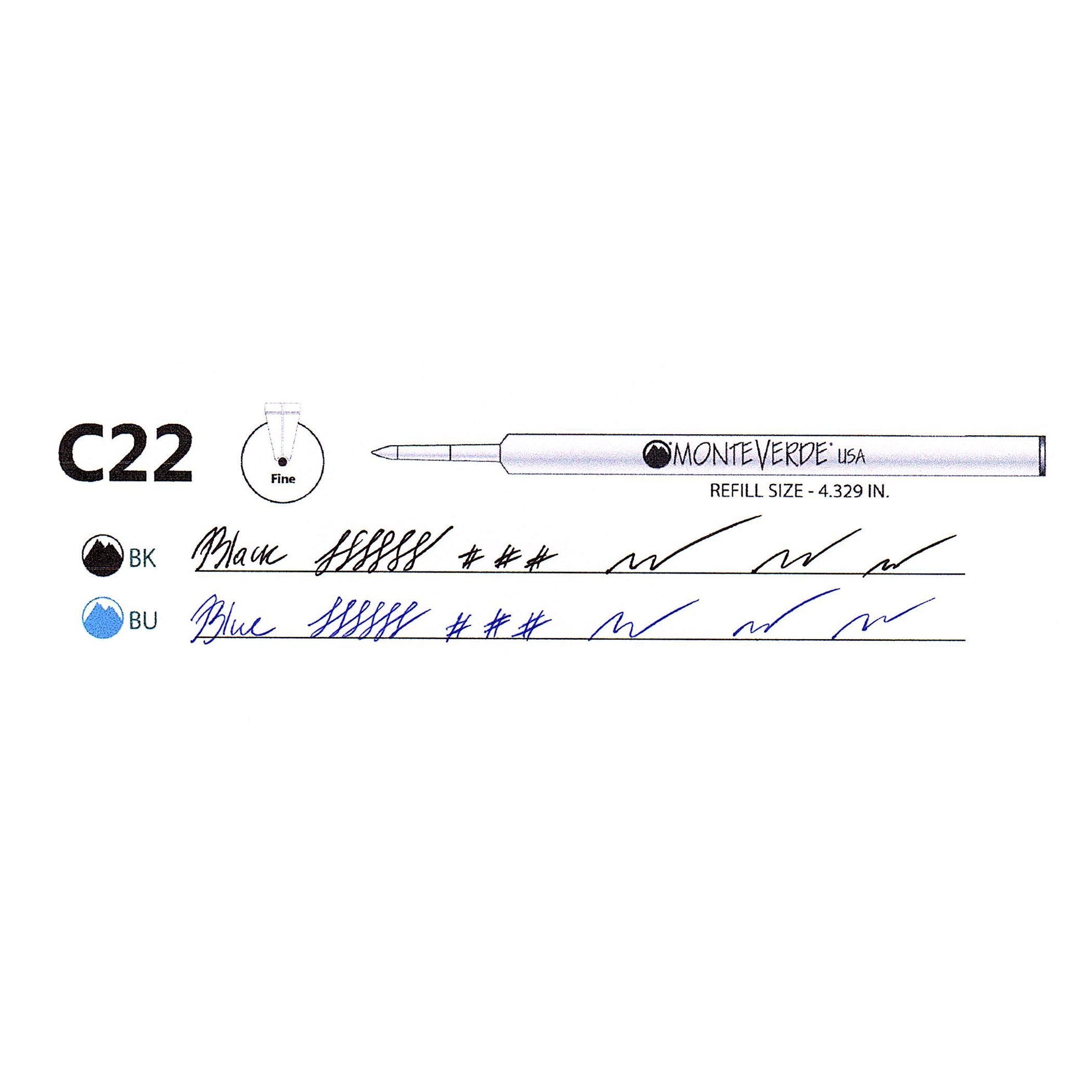 Recambio Rollerball Monteverde USA® compatible con Cross® — Punta Fina, Pack 4 (C22)