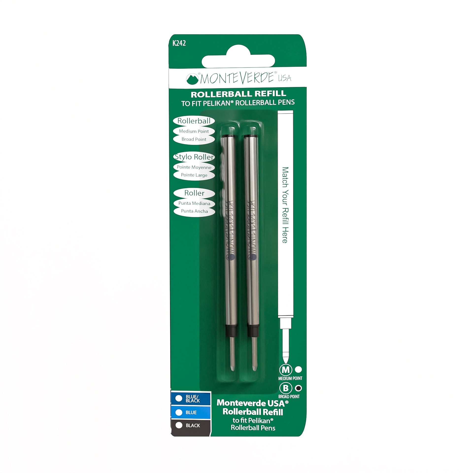Recambio Rollerball Cerámico Capless Monteverde® compatible con Pelikan® — Punta Ancha, Pack 2 (K24)