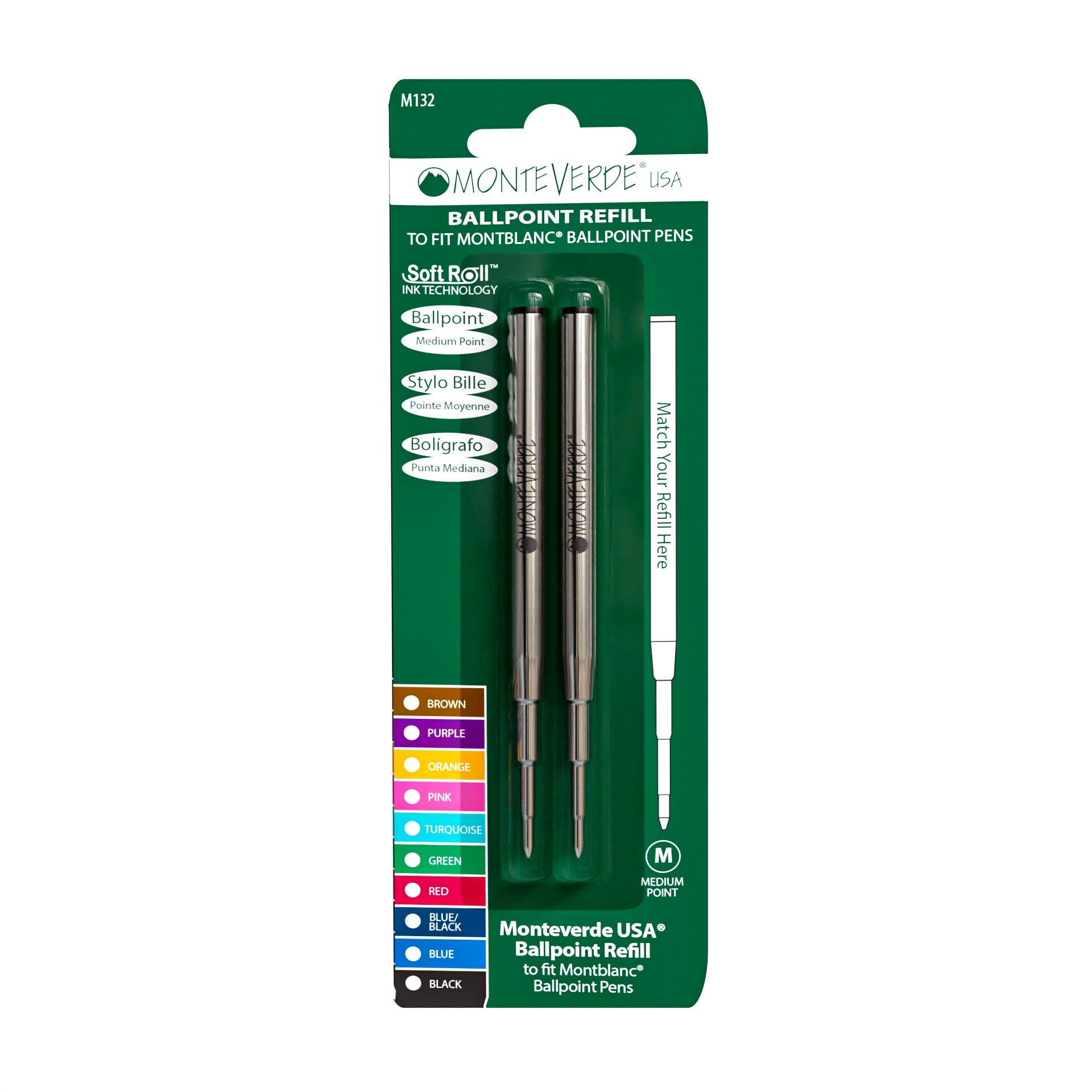Recambio Bolígrafo Monteverde® compatible con Montblanc® - Punta Media, Pack 2 (M13)