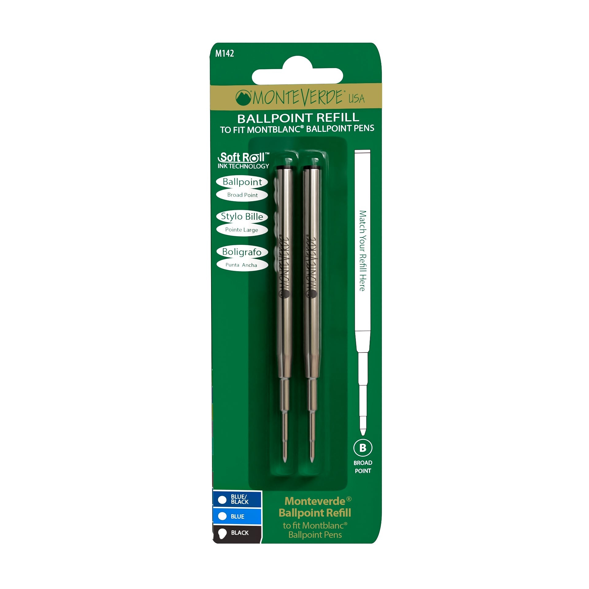 Recambio Soft Roll™ Monteverde USA® compatible con Montblanc® - Punta Ancha, Pack 2 (M14)