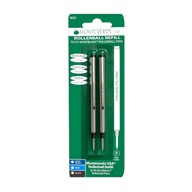 Repuesto de Roller Monteverde® compatible con bolígrafos roller Montblanc®, punta fina, paquete de 2, M22
