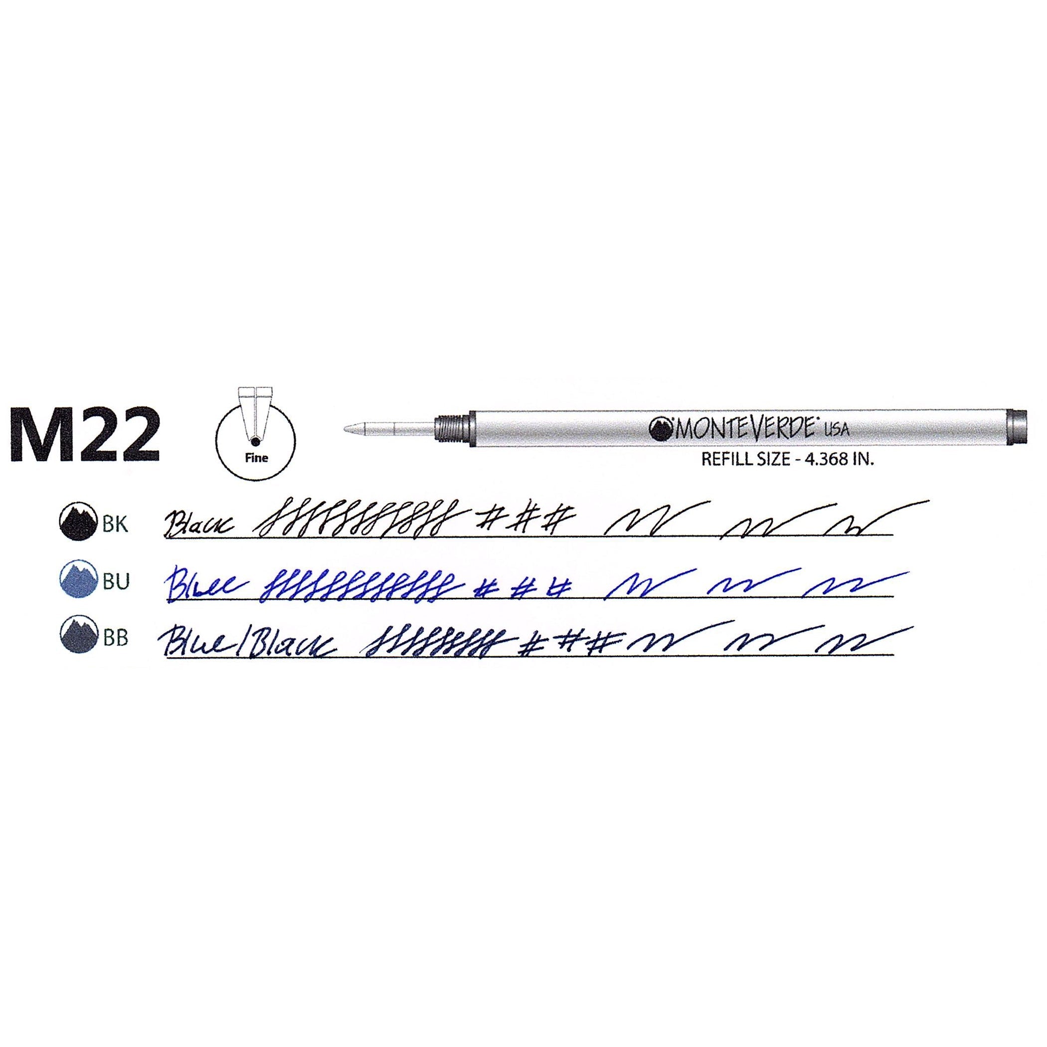 Recambio Rollerball Monteverde® compatible con Montblanc® — Punta Fina, Pack 2 (M22)