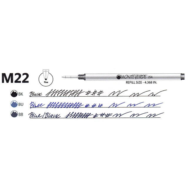 Monteverde® Recambio de Rollerball Compatible con Plumas Rollerball Montblanc®, Punta Fina, Paquete de 6, M22