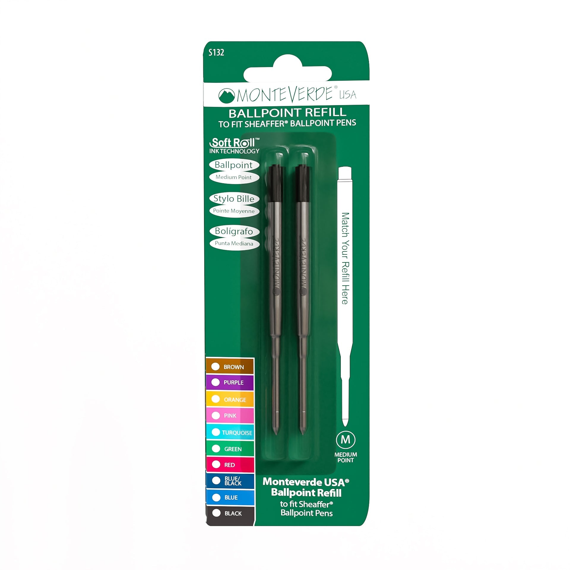 Recambio de Bolígrafo Monteverde USA® compatible con Sheaffer® — Punta Media, Pack 2 (S13)