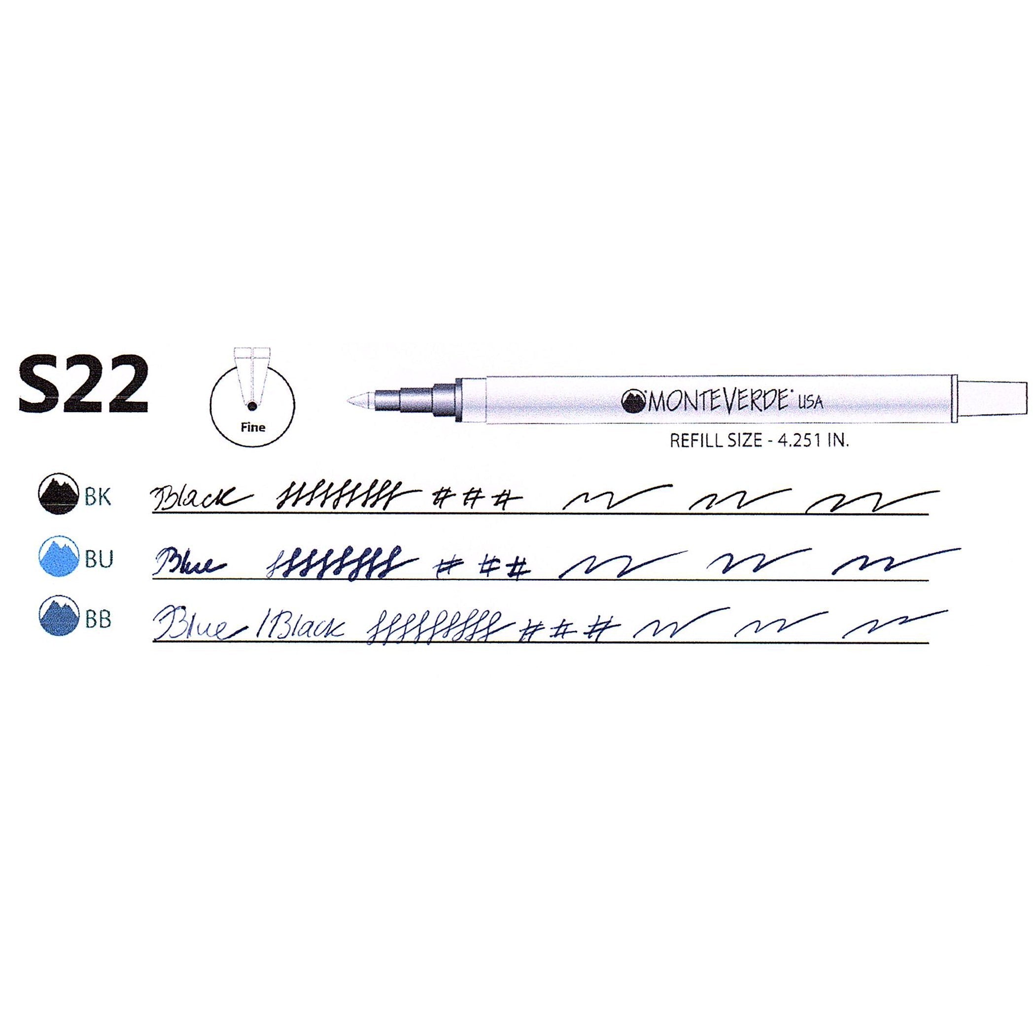 Recambio Rollerball Monteverde® compatible con Sheaffer® — Punta Fina, Pack 2 (S22)