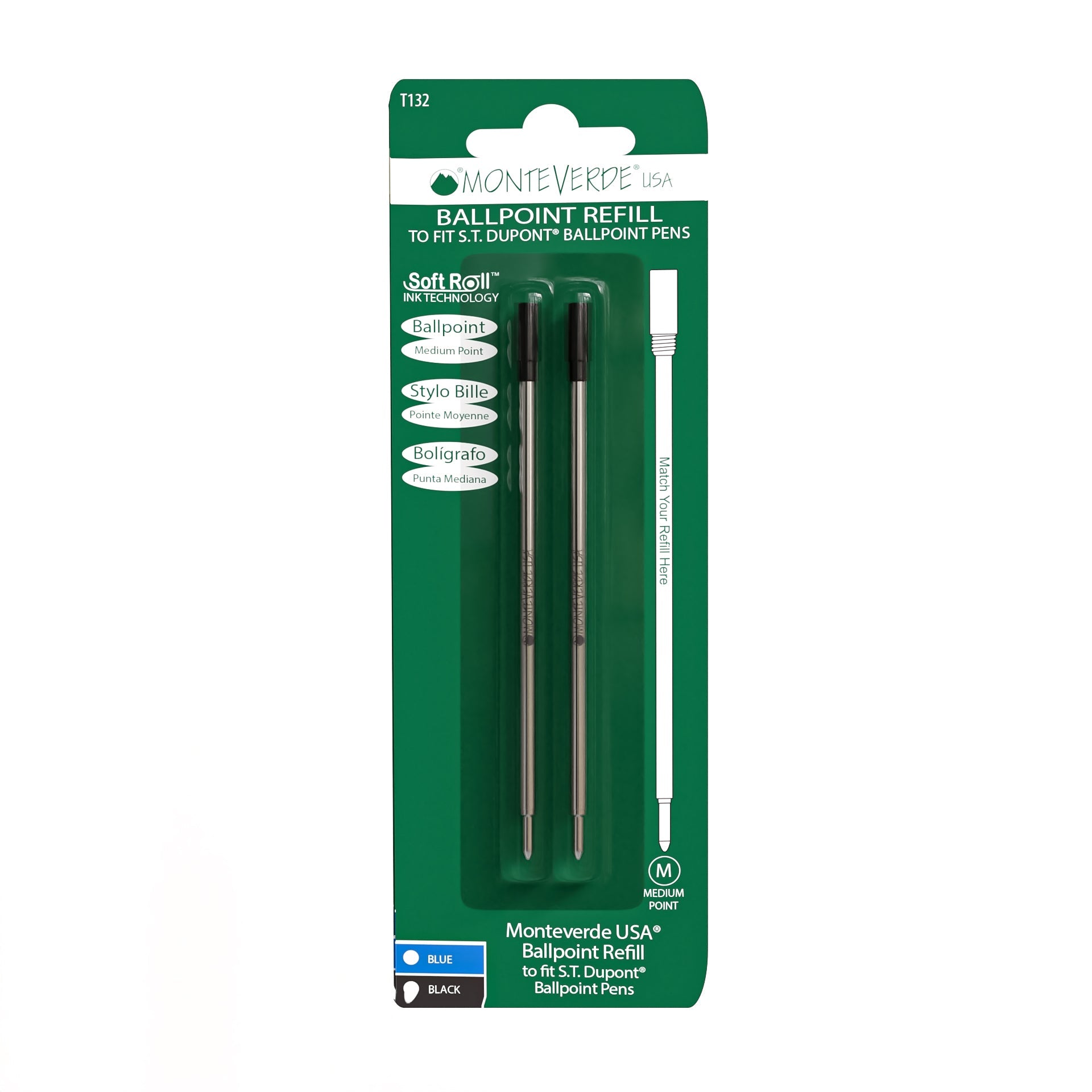 Recambio de Bolígrafo Monteverde USA® compatible con S.T. Dupont® — Punta Media, Pack 2 (T13)
