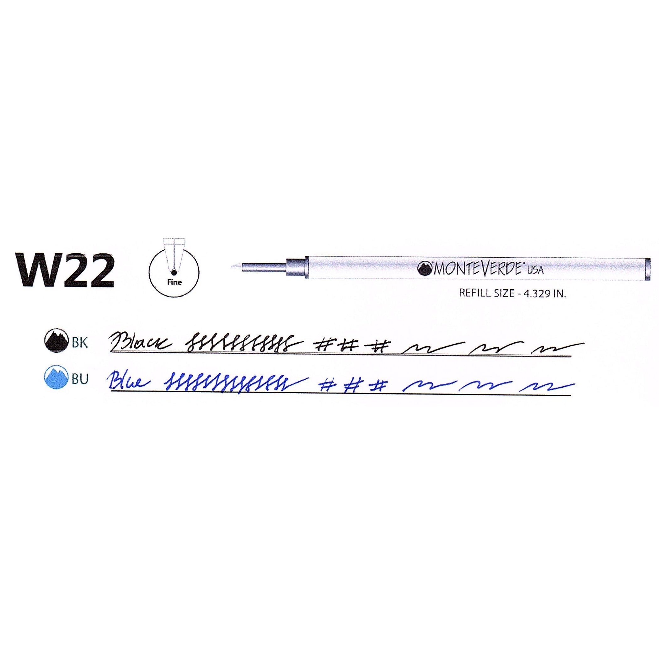 Recambio Rollerball Cerámico Monteverde USA® — Cuerpo Metálico, Punta Fina, Pack 6 (W22)