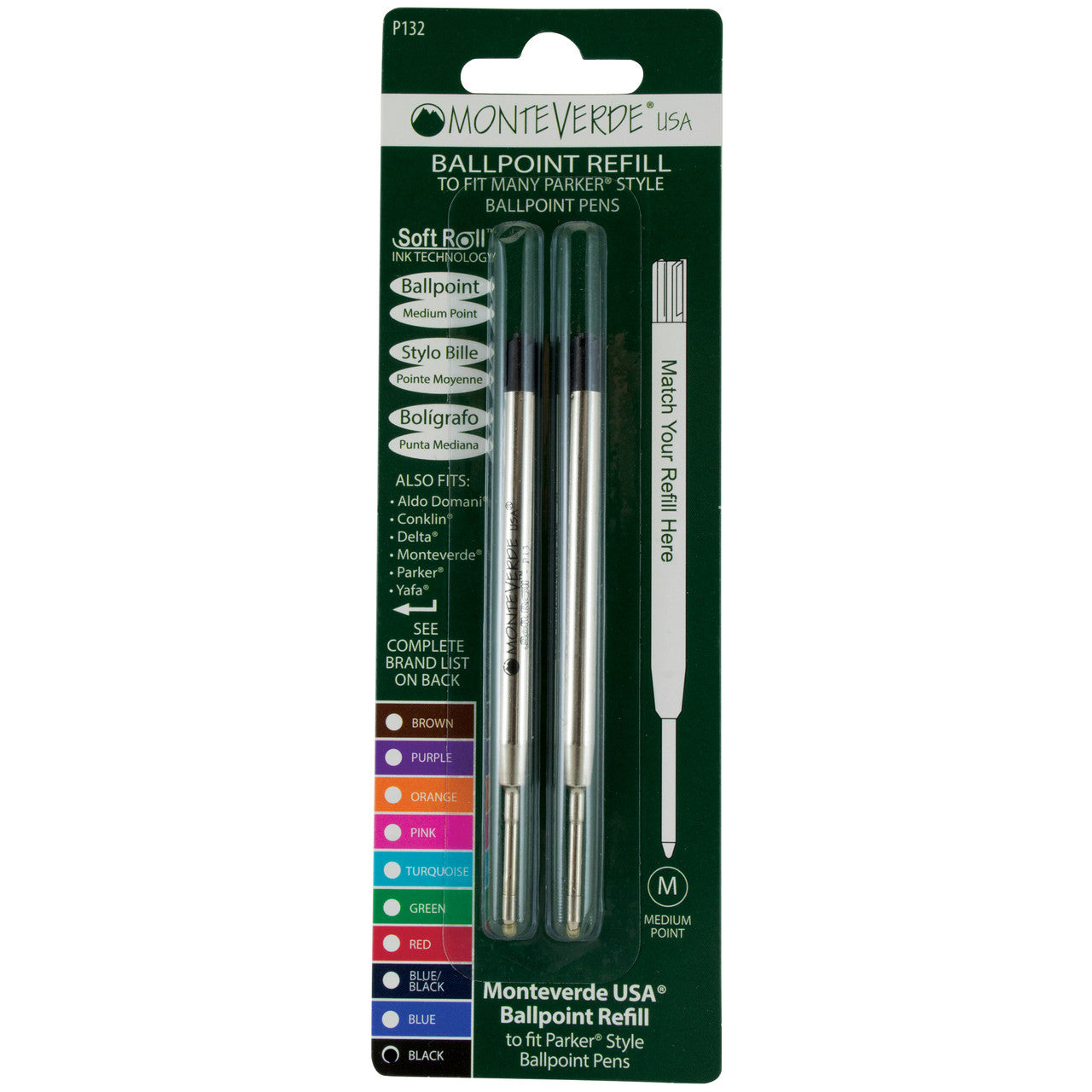 Recambio de Bolígrafo Monteverde USA® compatible con Parker® — Punta Media, Pack 2 (P13)